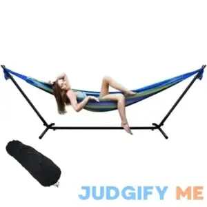 CozyBox Hammock with Stand Premium Cotton Two Person Hammock with Space Saving Steel Stand Hammock Stand Portable Carrying Bag Included for Hammock