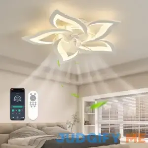 TRIBILLION Bladeless Ceiling Fan with Light Bedroom Ceiling Fans with Lights Flush Mount White Ceiling Fan with Dimming LED Remote Control 3 Color