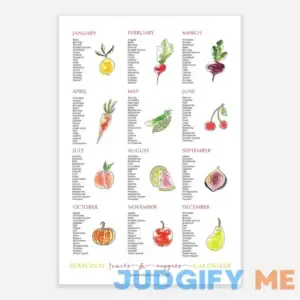 Seasonal Fruit and Vegetable Calendar print of original watercolor art - 12"x18" - unframed - Kitchen Decor