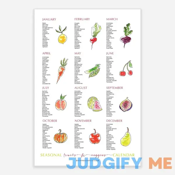 Seasonal Fruit and Vegetable Calendar print of original watercolor art - 12"x18" - unframed - Kitchen Decor Seasonal Fruit and Vegetable Calendar print of original watercolor art - 12"x18" - unframed - Kitchen Decor