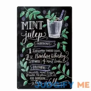 Vintage Mint Julep Cocktail Recipe Tin Metal Signs Wall Art Decoration