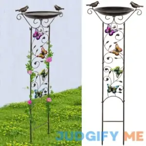 Adroiteet Set of 2 Metal Bird Bath with Garden Trellis for Climbing Plants Outdoor