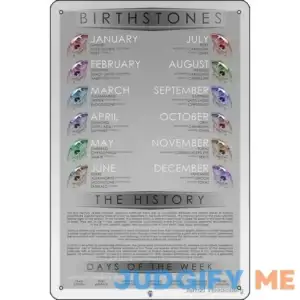 Oedrtqi Birthstone/Gemstone Chart Print Funny Metal Tin Sign for Home Kitchen Bar Room Garage Decor 8" x 12