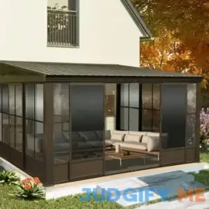 Domi 10x12FT Wall Mounted Sunroom Against Wall Solarium with Galvanized Steel Sloping Roof