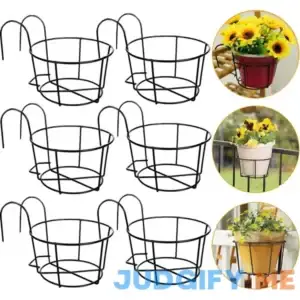 6 PCS Round Hanging Railing Planters Basket Metal Hanging Railing Planter Flower Pot Holder