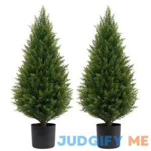 ECOLVANT Artificial Topiary Tree Two 2.7ft Artificial Bushes Potted Plants UV Resistant Artificial Cedar Tree for Outdoor Indoor Front Porch Garden