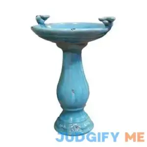 Alpine Corporation Ceramic Pedestal Birdbath with 2 Bird Figurines