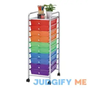 10 Rainbow Color Plastic Drawer Metal Craft Storage Rolling Cart W/ 2 Locking And 2 Regular Wheels