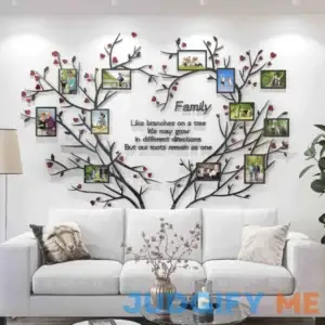 DecorSmart Love Family Tree Wall Decor Picture Frame Collage Removable 3D DIY Acrylic Wall Stickers for Living Room with Red Heart and Quote Family