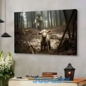 Jesus Running After a Lost Lamb Wall Art Canvas