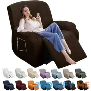 YEMYHOM 4 Pieces Stretch Recliner Slipcover Latest Jacquard Recliner Chair Cover with Side Pocket Anti-Slip Fitted Recliner Cover Couch Furniture