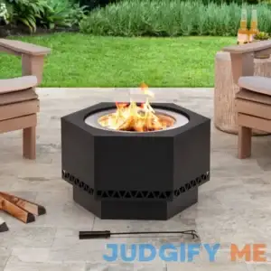 Sunjoy Hexagonal Outdoor Wood Burning Smokeless Fire Pit w/ PVC Cover and Fire Poker