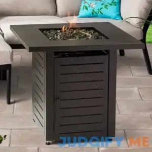 Mainstays 28" Square 50000 BTU Propane Gas Fire Pit Table with Lava Rocks Metal Lid and Protective Cover