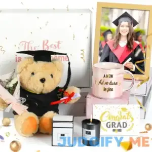 Graduation Gift Box for Her 2024 Graduation Gifts Basket Includes Photo Frames Pink Marble Coffee Mug Cute Bear Greeting Card Scented Candle Flower