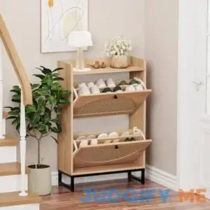 Kfo Shoe Cabinet with 2 Handmade Natural Rattan Flip Drawers