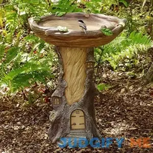 AHURGND Full-Size Fairy Garden Birdbath with Miniature Fairy House in A Tree Stump