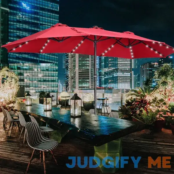 Ainfox 15ft Double-Sided Patio Solar LED Lighted Market Umbrella Ainfox 15ft Double-Sided Patio Solar LED Lighted Market Umbrella