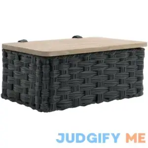 Better Homes & Gardens Black Resin Basket with Woven Design and Natural Wood Lid