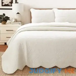 Cozy Line Home Fashions Cotton Medallion Solid White Bedding Quilt Set