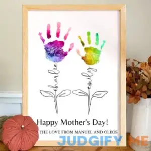 Custom DIY Handprint Wooden Frame With Kids Names Mother's Day Gift Ideas GIft For New Mom