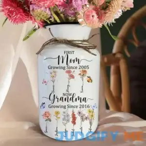 First Mom Now Grandma Birth Flower Vase with Kids Name Personalized Gifts for Mom Grandma Mother's Day Gifts