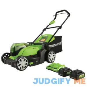 Greenworks 48V 17" Battery-Powered Push Lawn Mower with 2 x 24V 4Ah Batteries & Dual Port Charger 2526302