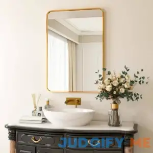 H Rectangular Aluminum Alloy Framed Rounded Gold Wall Mirror