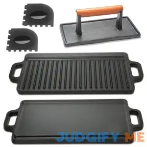 HeroFiber Cast Iron Griddle Plus Cast Iron Grill Press & Pan Scrapers