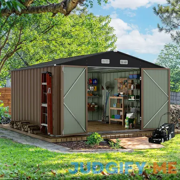Patiowell 10' x 10' Metal Outdoor Storage Shed Kits with Sloping Roof and Double Lockable Door Patiowell 10' x 10' Metal Outdoor Storage Shed Kits with Sloping Roof and Double Lockable Door