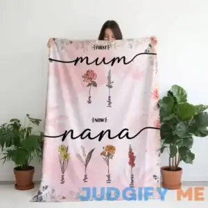 Personalized First Mom Now Grandma Birth Flower Blanket with Kid Names Women's Day Mother's Day Gift for Her with First Mom Now Grandma |Callie