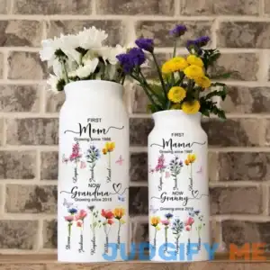 Personalized First Mom Now Grandma Birth Flower Vase Mother's Day Gift