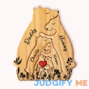 Personalized Wooden Bear Family Puzzle with 2-8 Names and Red Heart Desk Decoration Birthday Mother's Day Gift for Family