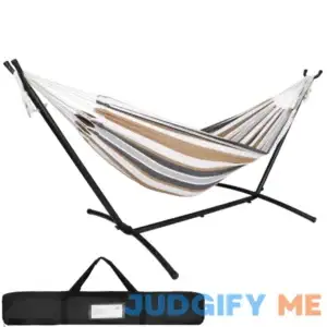 SUPER DEAL Double Hammock with 9FT Space Saving Steel Stand Set 620 lbs Capacity Portable 2 Person Adjustable Hammock Bed with Carrying Case for