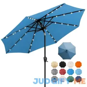 Sun-Ray 9-ft Teal Solar Powered Push-button Tilt Market Patio Umbrella 8L1004