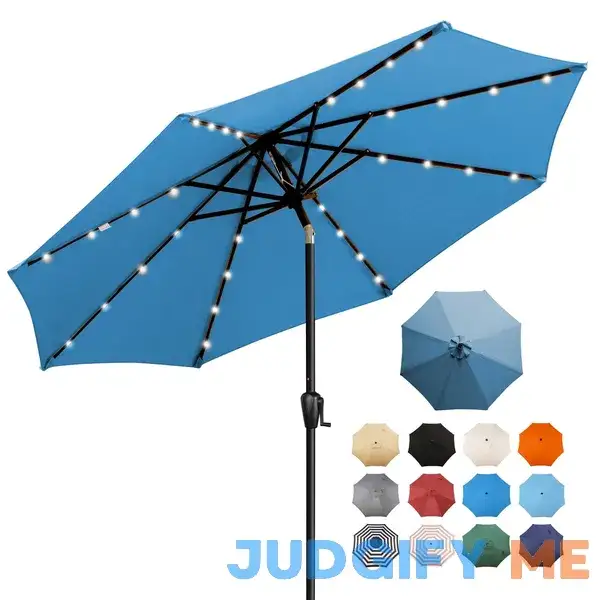 Sun-Ray 9-ft Teal Solar Powered Push-button Tilt Market Patio Umbrella 8L1004 Sun-Ray 9-ft Teal Solar Powered Push-button Tilt Market Patio Umbrella 8L1004