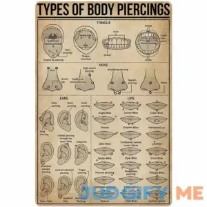 Types of Body Piercings Tin Sign Knowledge Popular Science Poster School Farm Garden Hospital Information Table Bar Garage Club Home Wall Decoration