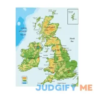 United Kingdom Ireland Scotland Topographical City Atlantic Ocean Map