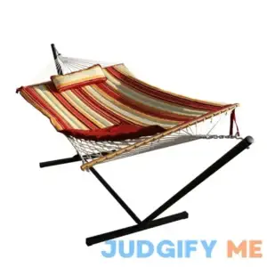Veikous 12 ft. Quilted 2-Person Hammock Bed with Stand and Detachable Pillow