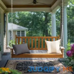 Wood Patio Porch Swing Outdoor With Chains and Curved Bench