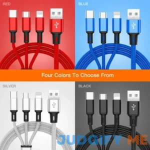 3 in 1 Fast USB Charging Cable Universal Multi Function Cell Phone Charger Cord Black