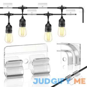 36PCS No Drill Hooks for Outdoor String Lights Christmas Light Clips Heavy Duty Hanging Clear Gutter Light Clip Adhesive Sticky Cord Holders Rope