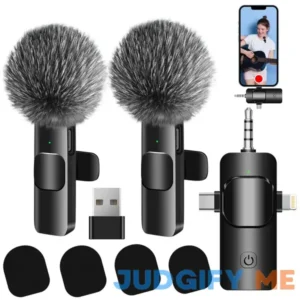 4 in 1 Wireless Lavalier Microphone for iPhone/USB C Android/Camera/Laptop PC