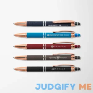 50 Engraved Soft Touch Diamond Stylus Pen with Rose Gold Trim - Personalized Custom Promotional Pens by Pens.com