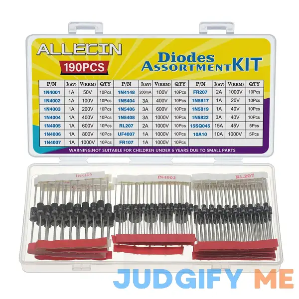 ALLECIN 20Values Diodes Kit 1N4001 1N4002 1N4003 1N4004 1N4005 1N4006 1N4007 1N4148 1N5404 1N5406 1N5408 RL207 UF4007 FR107 FR207 1N5817 1N5819 ALLECIN 20Values Diodes Kit 1N4001 1N4002 1N4003 1N4004 1N4005 1N4006 1N4007 1N4148 1N5404 1N5406 1N5408 RL207 UF4007 FR107 FR207 1N5817 1N5819