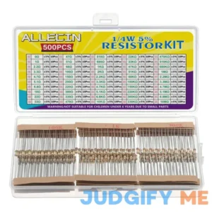 ALLECIN 50 Values 1/4W 0 Ohm to 10M Ohm ±5% Carbon Film Resistor Assorted 1/4 Watt Common Fixed Resistors Assortment Kit