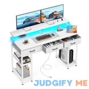 AODK 48 inch Computer Desk with 3 Drawers Gaming Desk with LED Lights & Power Outlets