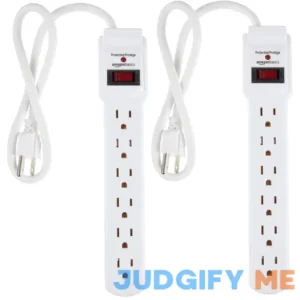 Amazon Basics 6-Outlet Surge Protector Power Strip 2-Pack 200 Joule Black
