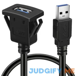 BATIGE Square Single Port USB 3.0 Panel Flush Mount Extension Cable with Buckle for Car Truck Boat Motorcycle Dashboard