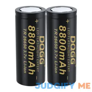 BENKIA 26650 Rechargeable Battery 3.7V 8800mAh Large Capacity Flat Top 2 Pack Batteries for LED Flashlights
