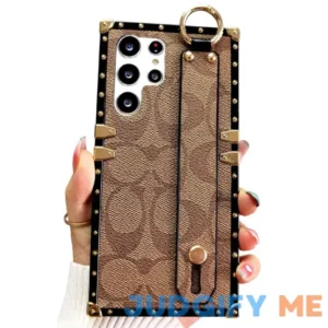 BUSDOG Cute Phone Case for Samsung Galaxy S23 Ultra Case with Luxury Rectangle Leather and Wristband Strap Anti Drop Protective Designer Compatible